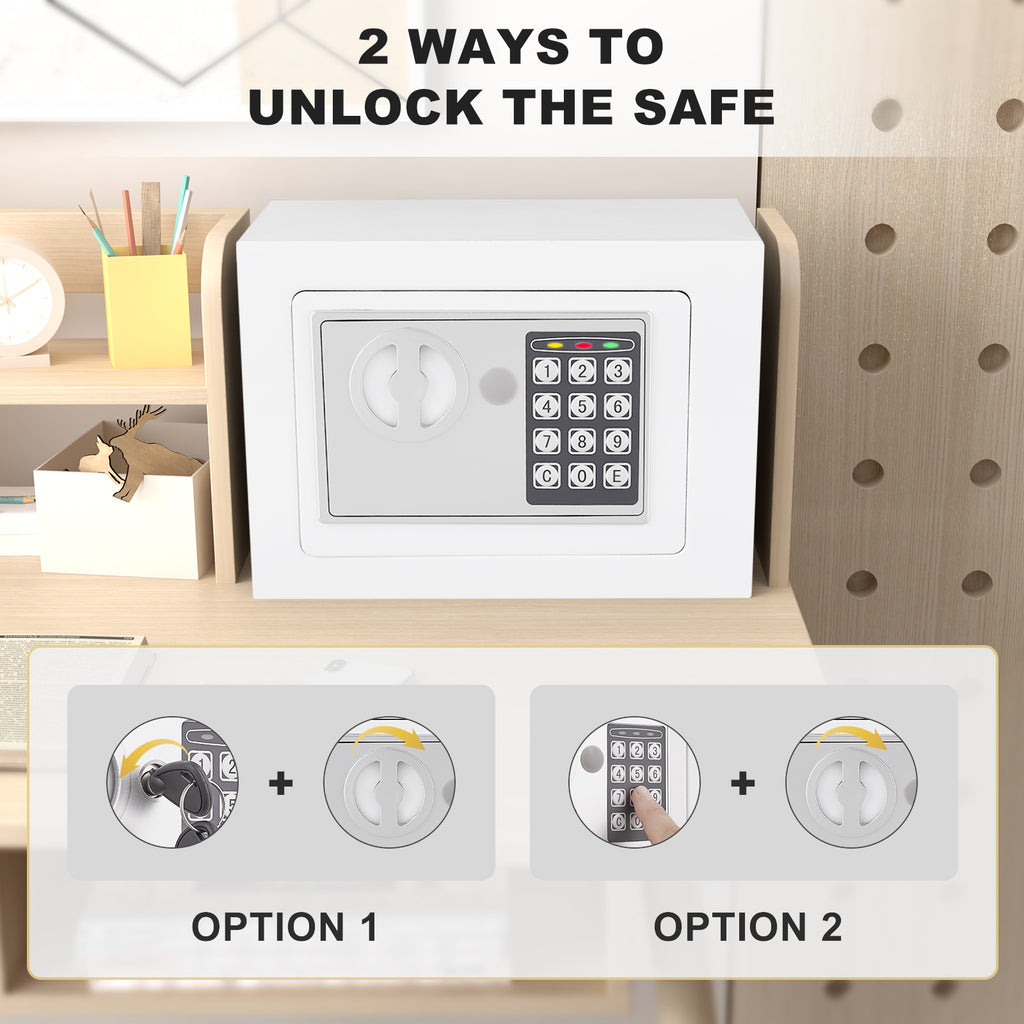 Secure Safe With Key And Password Money Home Safe, 0.23 Cubic Feet Small Safe, Mini Storage Cabinet, Suitable For Home Use, Can Store Money, Documents, And Valuable Items